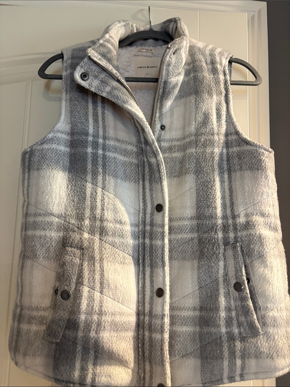 Thread & Supply Gray and White Plaid Quilted Vest